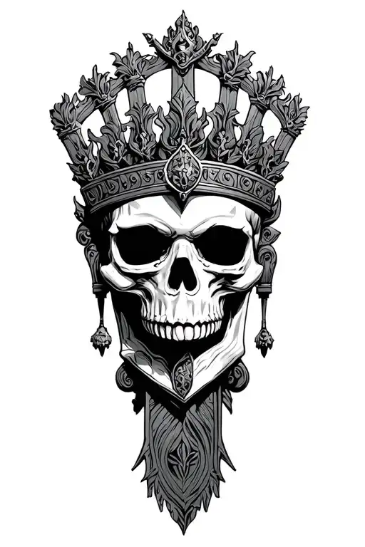 King Sitting On Throne skull face tattoo design idea