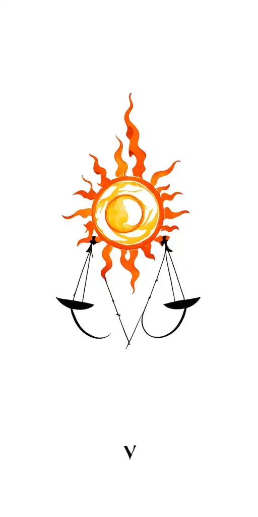 Libra symbol in a burning sun tattoo design idea