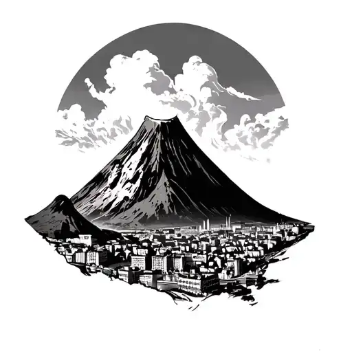 A tattoo with Vesuvius in realistic style, accompanied by the panorama of Naples at his feet, can be really s tattoo design idea