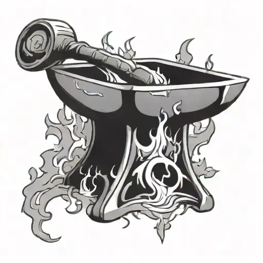 anvil surrounded by flames tattoo design idea