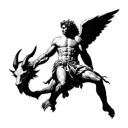 St Michael Stepping On Devil tattoo design idea
