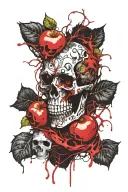A vine with rotting apple eyes, blades with skulls tattoo design idea