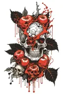 A vine with rotting apple eyes, blades with skulls tattoo design idea