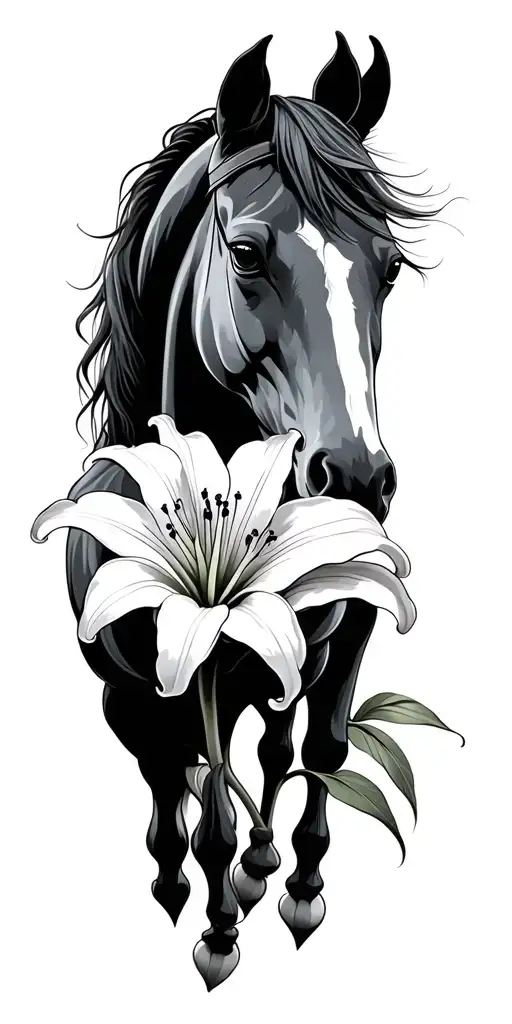 Lily Flower and Horse Iron tattoo design idea