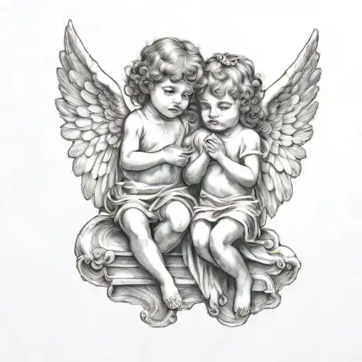 2 child angels flying tattoo design idea