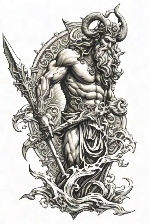 poseidon holding the trident tattoo design idea