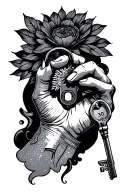 hand with key unlocking tattoo design idea
