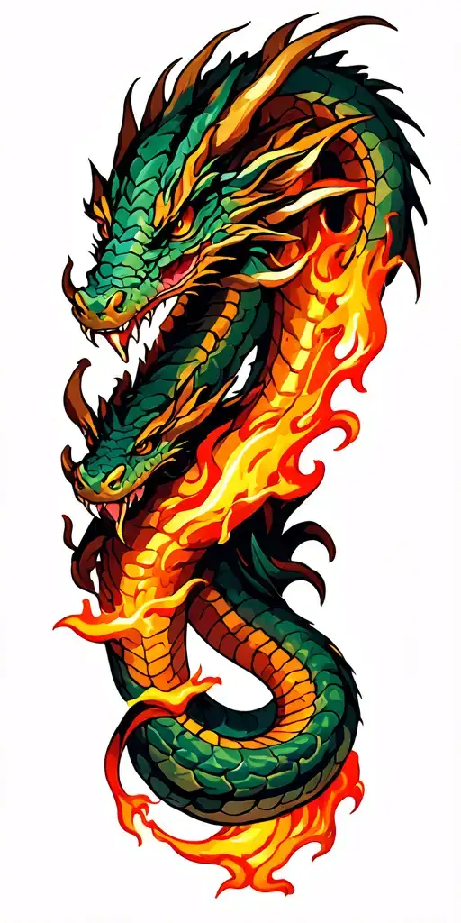 single serpent dragon fire with claw and wind tattoo design idea