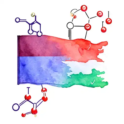trans flag with testosterone molecule and top surgery scars tattoo design idea