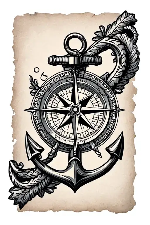 nautical arm sleeve with compass and anchor  tattoo design idea