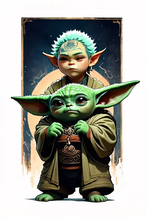 Senku Ishigami 2nd season with soapstone and Baby Yoda wearing tattoo design idea
