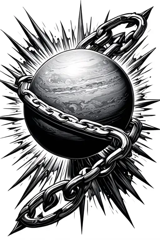 flail spiked planet chain handle tattoo design idea