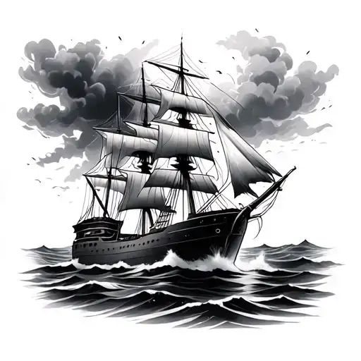 ship in storm tattoo design idea