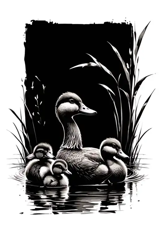 duck and ducklings tattoo design idea