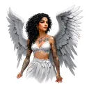 female Latina angel with curly hair tattoo design idea
