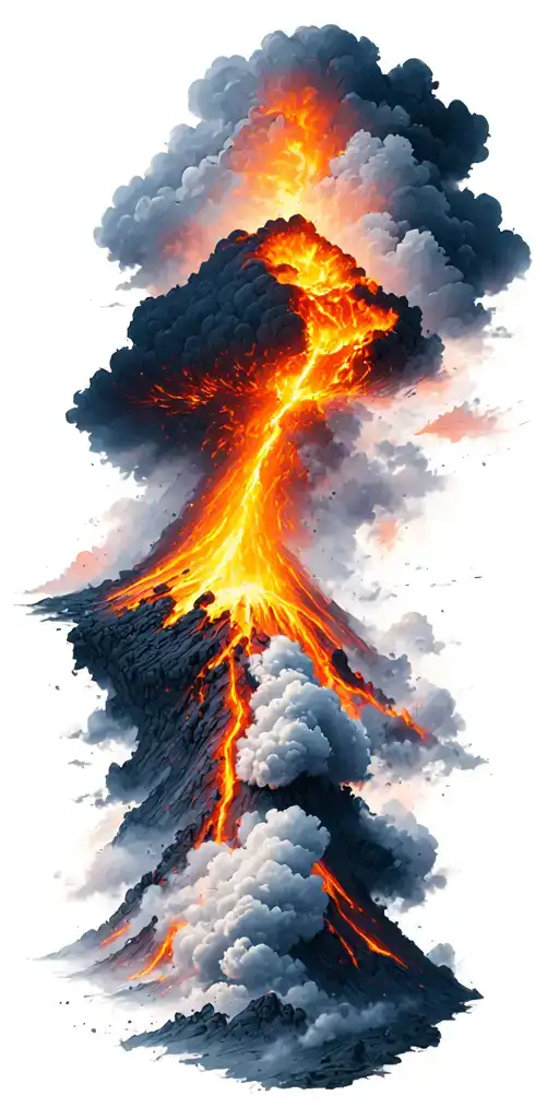 volcano with flowing lava and clouds tattoo design idea
