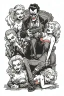 the joker and Marylin Monroe playing Russian roulette while Harley Quinn and Batman are hiding and fucking tattoo design idea