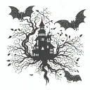 poison tree with bats flying together tattoo design idea