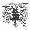 poison tree with bats flying together tattoo design idea