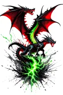 dragon flying green lightning storm tattoo design idea