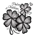 the first names of my children Pauline & Nathan with 4-leaf clovers and hearts tattoo design idea