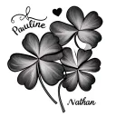 the first names of my children Pauline & Nathan with 4-leaf clovers and hearts tattoo design idea