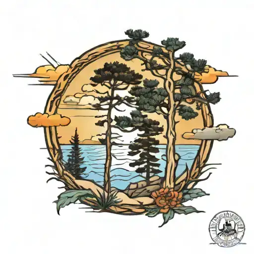 eastern white pine sunset beach tattoo design idea