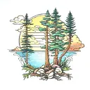 eastern white pine sunset beach tattoo design idea