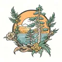 eastern white pine sunset beach tattoo design idea