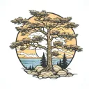 eastern white pine sunset beach tattoo design idea