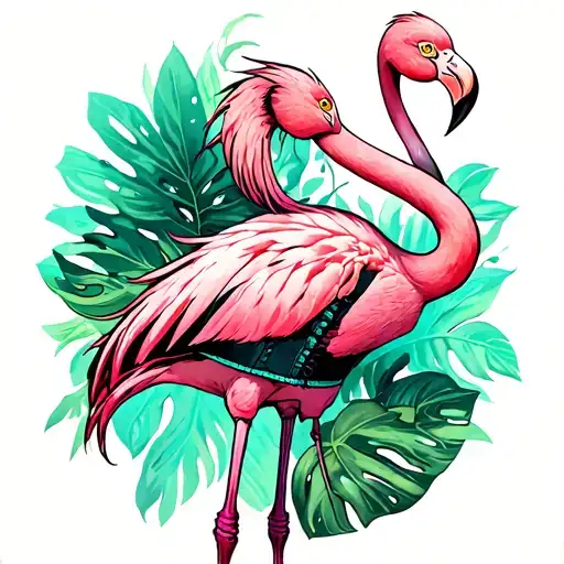pink flamingo wearing corset tattoo design idea