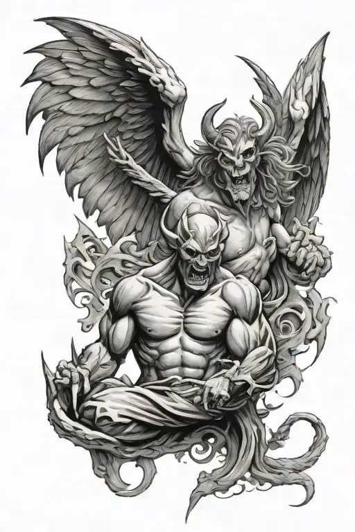 demon vs angel tattoo design idea