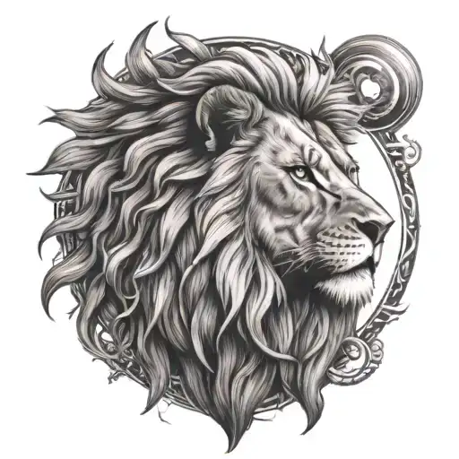 Lion,Sun,power,peace,nature tattoo design idea