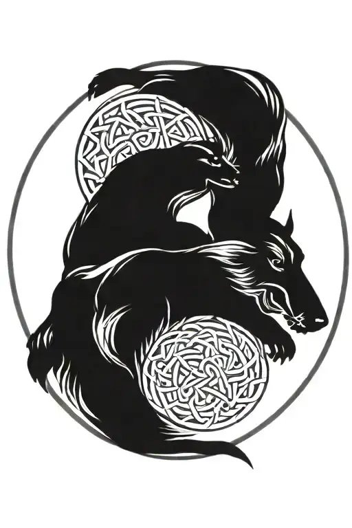 celtic hounds circle shape tattoo design idea