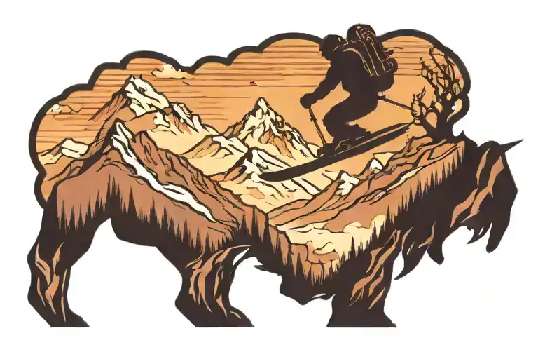 skier on a mountain range silhouette tattoo design idea