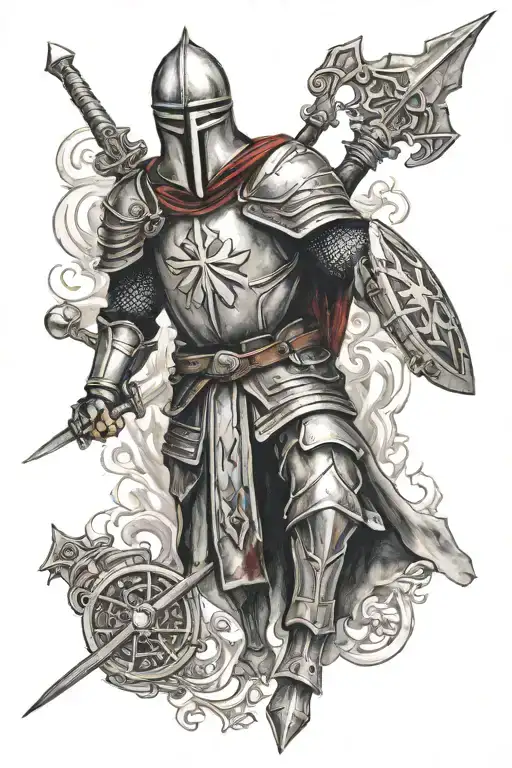 templar knight and rear shock absorber tattoo design idea