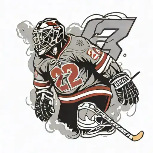 a hockey jersey with the number 2 with black and red smoke rising with a dog beside it tattoo design idea