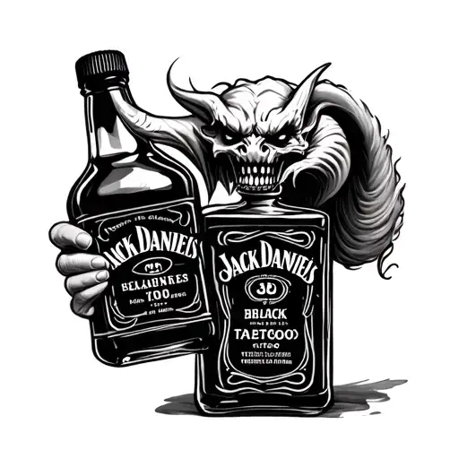 Demon chugging bottle of Jack Daniels tattoo design idea