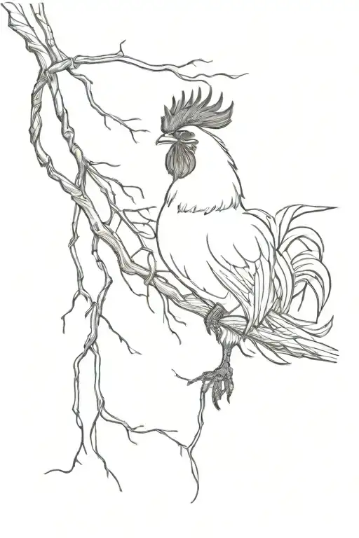 a dead rooster hanging by the neck from a noose tied to a tree limb  tattoo design idea