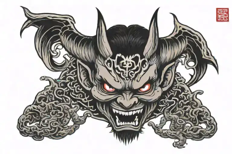 devil face chest hand tattoo design idea