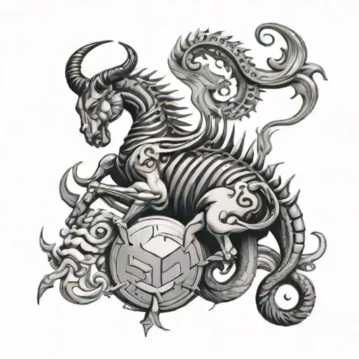 Scorpio zodiac sign surrounded by Taurus bull tattoo design idea