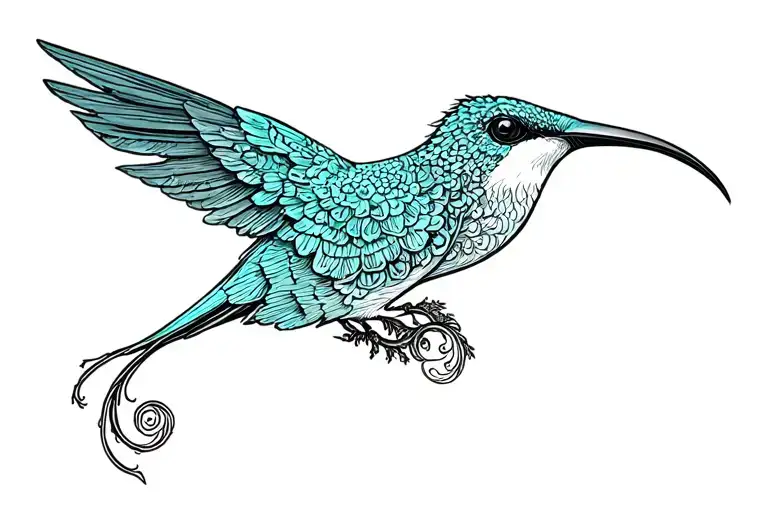 Colibri from witch begin egyptian and viking 5 pinned spiral meaning strength and freedom in natural flowered background tattoo design idea