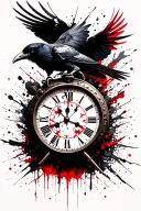 Flying raven under it destroying pocket clock tattoo design idea