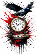 Flying raven under it destroying pocket clock tattoo design idea