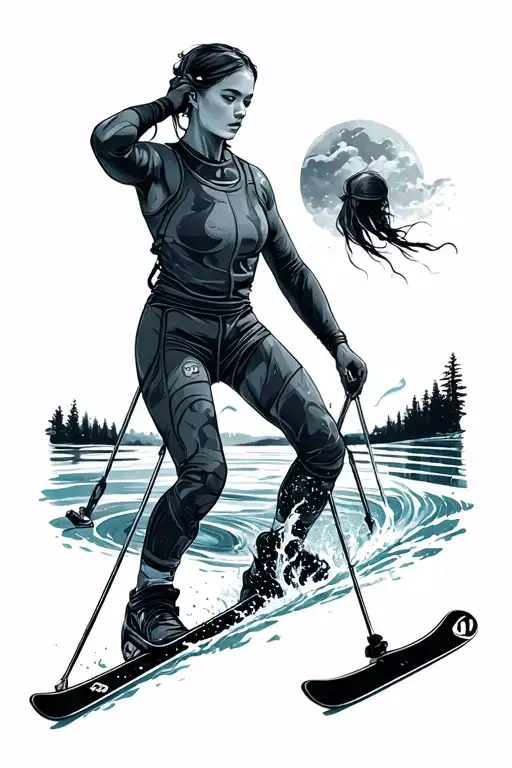 water and skiing growing up tattoo design idea