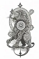 lion with clock, cross and moon tattoo design idea