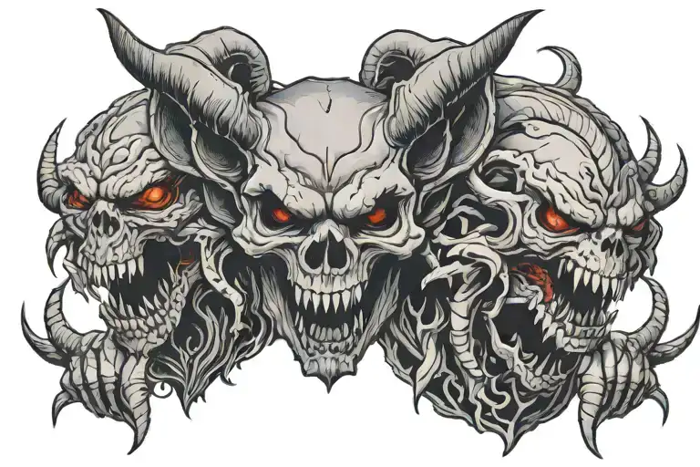 cerberus + hell + demonic skull tattoo design idea