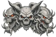 cerberus + hell + demonic skull tattoo design idea