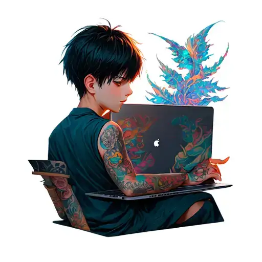Anime boy and laptop  tattoo design idea