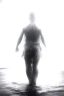 A Silhouette Of muscular Jesus Walking On Water, realistic, veiw from the back, Symbolizing Faith And Strength Tattoo tattoo design idea